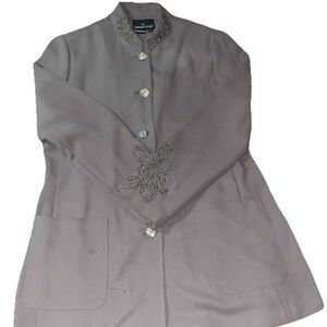 Vintage Carole Little Women’s Taupe Blazer with Beaded Embellishments Size 12